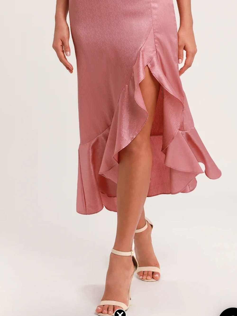Lulu's Blush Satin High-Low Ruffle Skirt with Front Slit - Picture 5 of 16